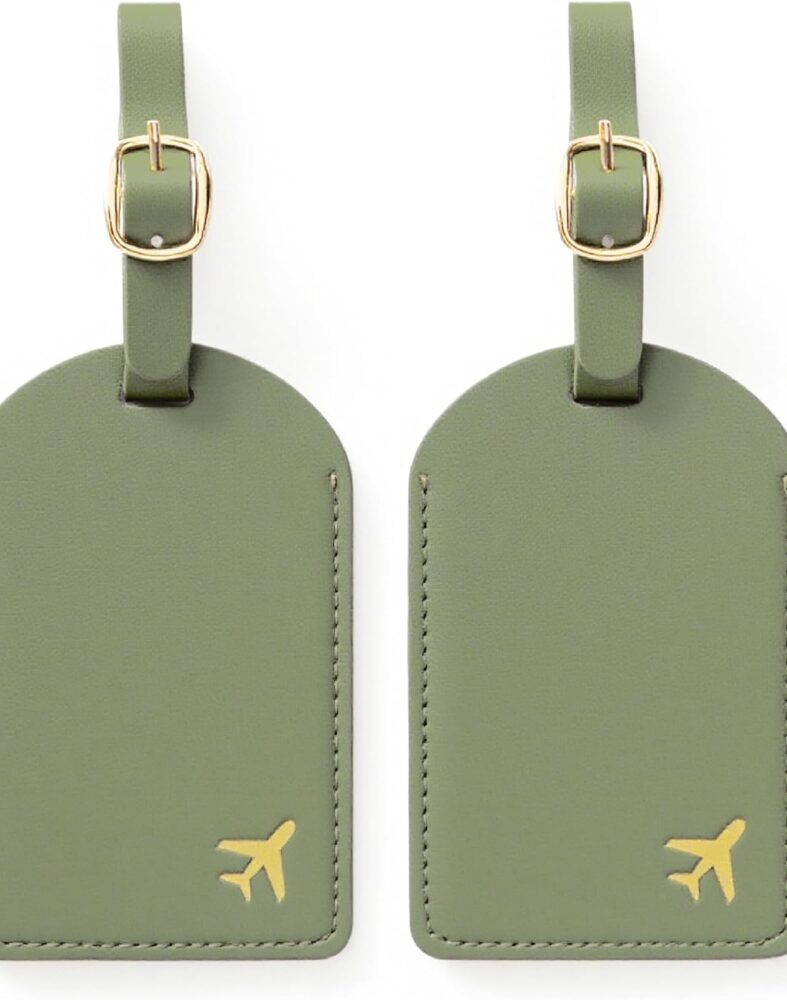 toTravelGear Luggage Tags for Suitcases,2 Pack PU Leather Privacy Protection Bag Tags Travel Accessories Essentials,Sage Green