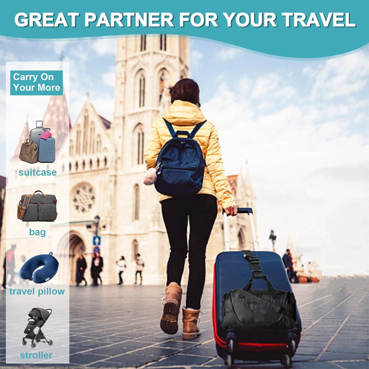 Luggage Straps for Suitcases, Travel Belt Multiple Connector, 2 Pack Black | Thick Weave High Tensile 600D Fabric, Heavy Duty Polyester, Quick Release Buckle, Adjustable 25" to 45", Fits Most Luggage - Image 5
